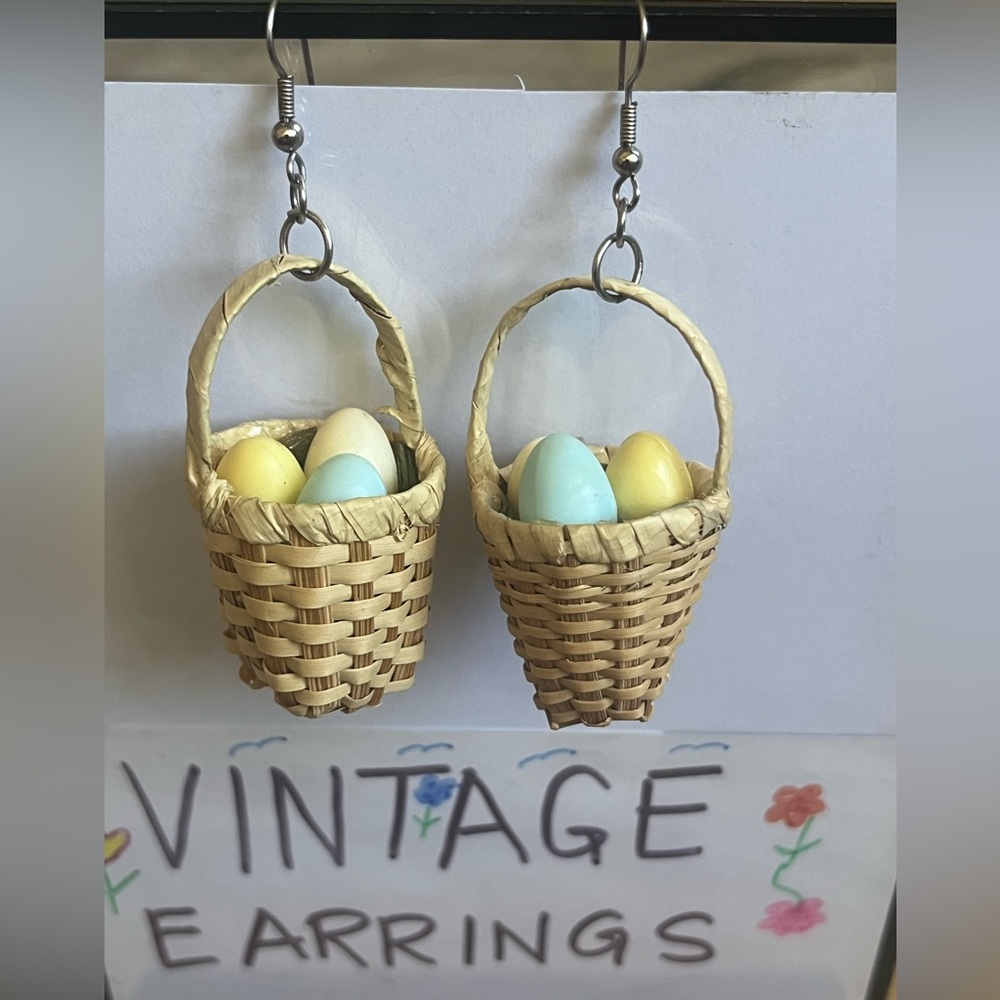 Vintage Wicker Egg Basket Earrings